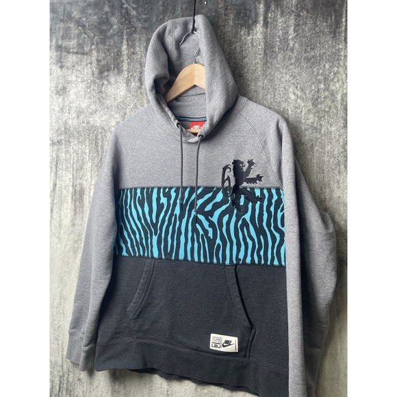 Nike Other - Lebron James Nike Hoodie Men Large Gray LBJ Safari Print Colorblock Fleece